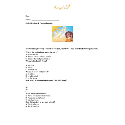 Kissed by the Sun Reading Comprehension Worksheet